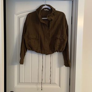 Olive green cropped layering jacket